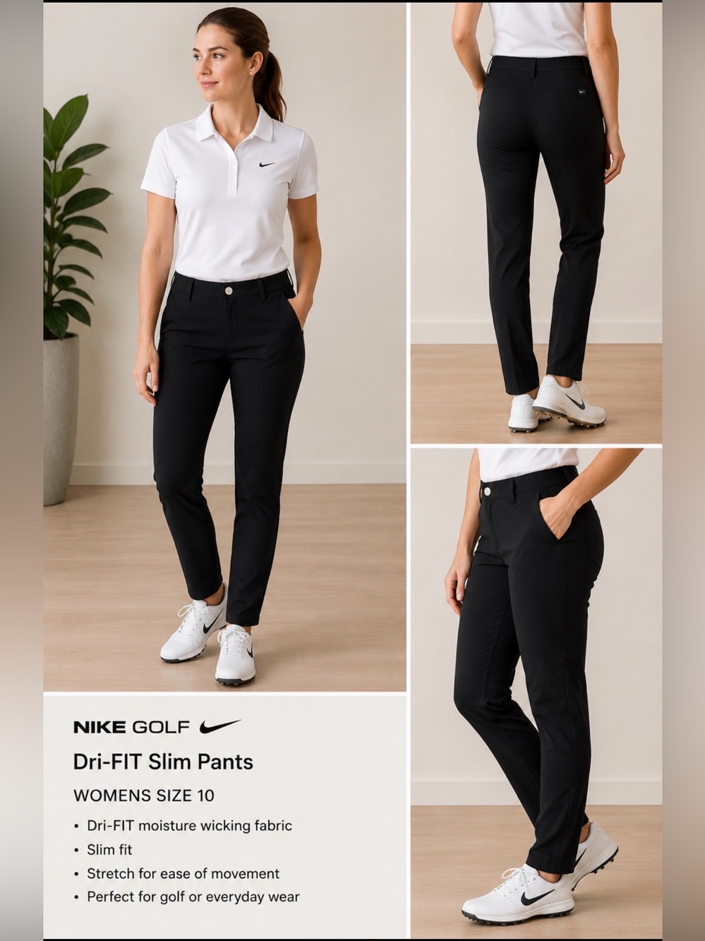 NWT Nike Golf Dri-FIT Slim Black Pants Women’s Size 10 Performance